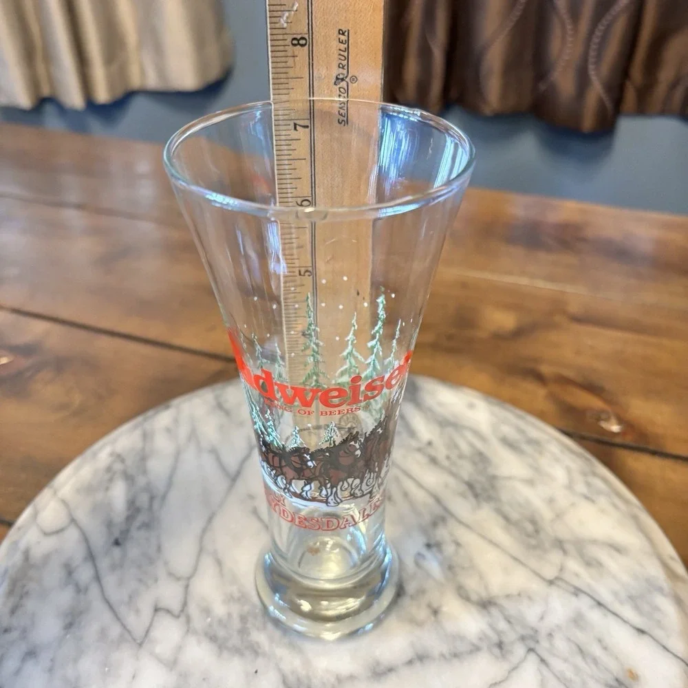 VTG 1992  Budweiser Collectible Tall Flute Pilsner Beer Glass Clydesdale Holiday